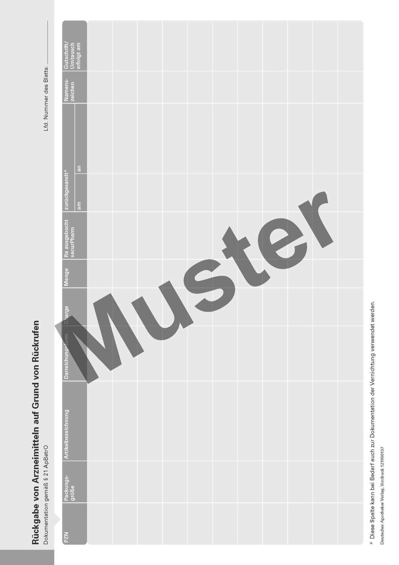 Dokumentation Rückgabe von Arzneimitteln auf Grund von Rückrufen