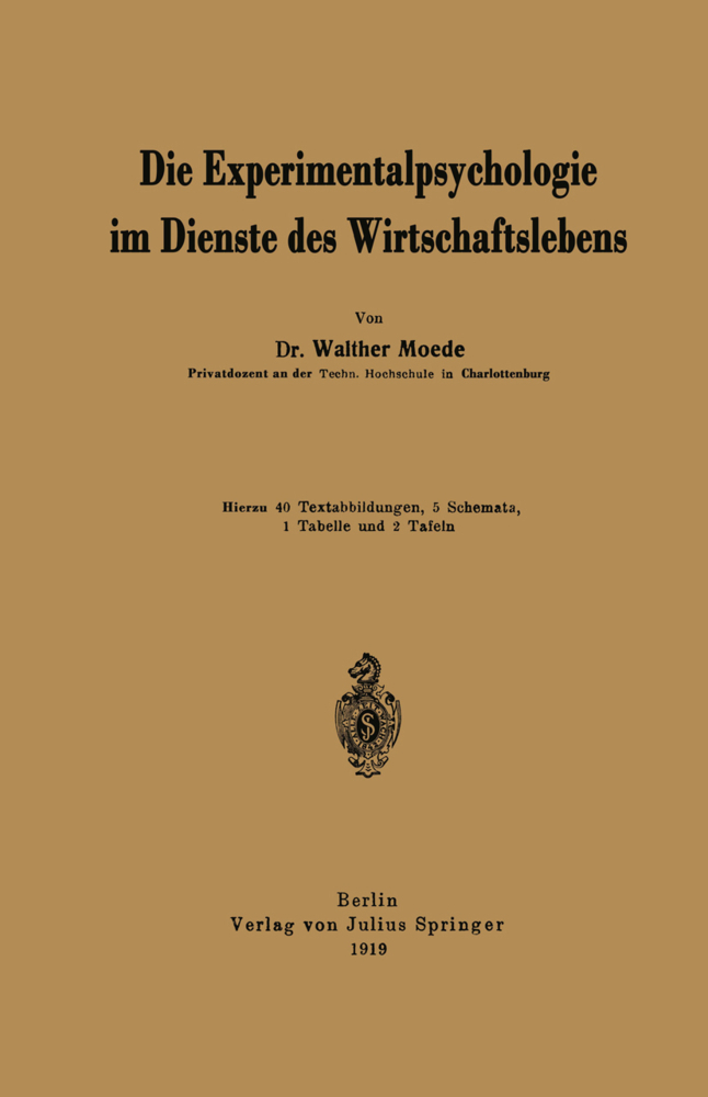 Die Experimentalpsychologie im Dienste des Wirtschaftslebens