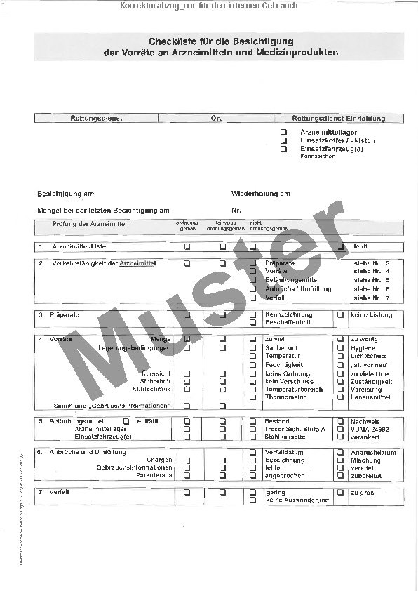 Checkliste für die Besichtigung der Vorräte an Arzneimitteln und Medizinprodukten