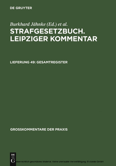 Strafgesetzbuch. Leipziger Kommentar, Gesamtregister