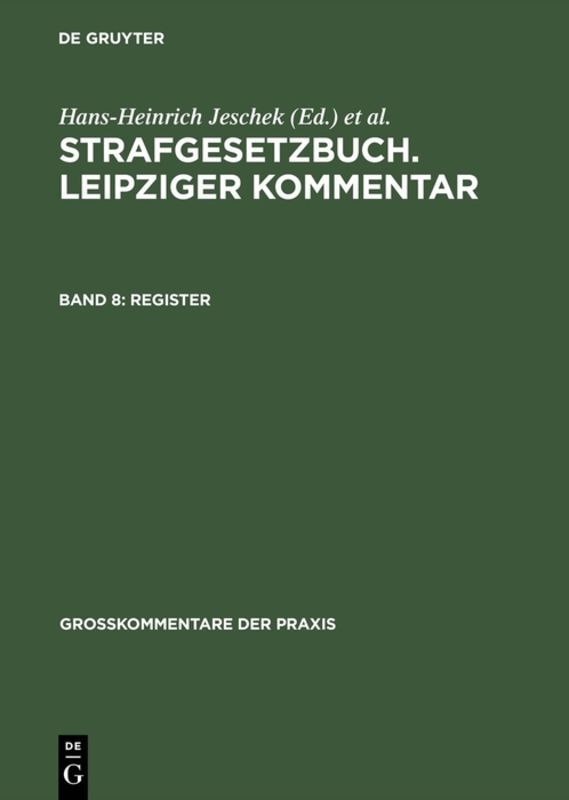 Strafgesetzbuch. Leipziger Kommentar, Register